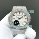 Luxury Clone E7 Factory Patek Philippe Nautilus 5711 White Face Full Diamond Watch 